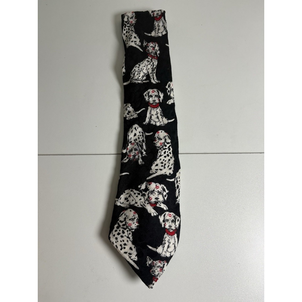 Vintage Looney Tunes Mania 100% Silk Tie Dalmatian Dogs Kiss Print Korea